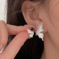 wholesale S925 Sterling Silver Unique Asymmetric Butterfly Earrings Women Korean New Trend Versatile High-end Earrings-0-1