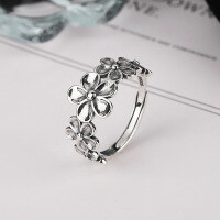 wholesale S925 Sterling Silver Creative and Elegant Five-Petal Flower Ring, Japanese-style Literary and Fresh, Simple and Versatile Index Finger Ring for Women-034J/approx. 2.8g Opening adjustable