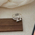 wholesale S925 Sterling Silver Korean-style Bow Ring for Women, Light Luxury Fashion Minimalist Hollow Woven Band Ring-0-5