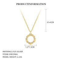 wholesale S925 Sterling Silver New Women's Floral Collar Necklace, Luxury Crystal Zirconia Flower Chain Wholesale-A4280_24K yellow plated 925 silver