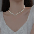 wholesale S925 sterling silver French-style irregular Baroque pearl necklace, short-length, niche design, luxury choker D8484-0-0