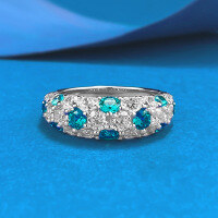 wholesale S925 Sterling Silver New Style Green Elf Half-Circle Row Ring with Full Pavé Alternating Diamonds and Starry Sky Effect for Women-R1524 Elf Green Ring Size 7