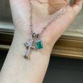 wholesale S925 Sterling Silver Cross Pendant Necklace with Emerald Inclusions Clavicle Chain, Popular Cross-Border European and American Style, Direct Wholesale from Manufacturer-0-4