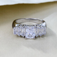 wholesale S925 Sterling Silver 5*7 Square Prong Zircon High-end Wedding Fashion Ring for Women Valentine's Day Xiaohongshu Style-R1349 White No. 7