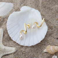 wholesale S925 Sterling Silver Ribbon Baroque Pearl Earrings, Korean Fashion Minimalist Wholesale-6mm baroque pearl, 14K gold &gt; 925 silver