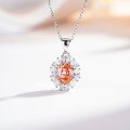 S925 Silver Necklace with Padparadscha, Paraiba, Fanta Zircon, and High-Carbon Diamond-0-8
