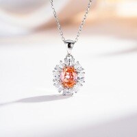 S925 Silver Necklace with Padparadscha, Paraiba, Fanta Zircon, and High-Carbon Diamond.-Pink Diamond - XL047  Single Pendant