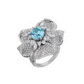 wholesale Wholesale S925 Sterling Silver Cross-border Exquisite Craftsmanship Aquamarine High-Carbon Diamond Zircon Flower Gold-Plated Ring-0-4