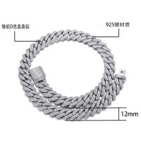 S925 Silver Moissanite 12mm Full Pave Cuban Chain Necklace-10mm + 8-inch (51g + 8.9ct)  925 Silver + D Color Moissanite (Not in stock, shipping time 7-10 days)