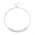wholesale S925 Sterling Silver Chanel-style Pearl Accented with Fragmented Silver Two-Piece Necklace and Bracelet Set for Women, INS Light Luxury Jewelry-0-6