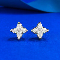 wholesale S925 silver jewelry new design 7*7mm four-point star earrings with high-end textured earrings-E628 Platinum &gt; 925 Silver