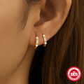 wholesale S925 Sterling Silver Double-Layer Diamond and Opal Four-Pointed Star Ear Hoop Ear Climber Earrings-0-2