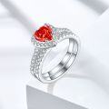 wholesale 925 Sterling Silver 1ct Color Gemstone Heart Combination Set Ring, High-End Luxurious Ice Flower Cut High-Carbon Diamond Heart Gemstone Ring-0-1