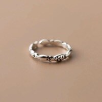 wholesale Sterling silver retro minimalist Thai silver small fish ring, fashionable distressed ins style, Japanese-inspired elegant adjustable openable accessory-Thai silver