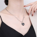 wholesale S925 Sterling Silver Korean Style Enamel Black Heart Double-Sided English Letter Pendant Chain Sweet and Edgy Collarbone Necklace for Women-0-3