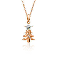 Sterling Silver Christmas Tree Necklace with Moissanite Star Pendant-Christmas tree necklace (champagne gold)  1-carat moissanite (6mm five-pointed star)