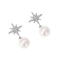 wholesale S925 Sterling Silver Eight-Pointed Star Pearl Pin Earrings for Women, Elegant and Graceful Micro-Set New Sweet Ear Accessories-0-4