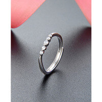 wholesale S925 Sterling Silver Zircon Inlaid Women's Adjustable Ring, Fashionable Minimalist Versatile Korean Style High-End Feeling Row Diamond Ring-Ring 925 silver white gold Adjustable opening