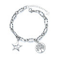 wholesale 925 Sterling Silver Korean Version Dongdaemun Round Plate Five-Pointed Star Bracelet for Women, Ins Trendy Fashion Minimalist Retro Versatile Trendy Hand Accessory-0-4
