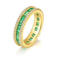 wholesale S925 Sterling Silver Invisible Set Princess Cut Fine Craftsmanship Full Diamond Micro Paved Emerald Zircon Ring for Women Cross-Border Jewelry-Zircon Yellow Gold US Size 8