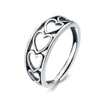 wholesale 925 Sterling Silver European and American Openwork Heart Adjustable Ring Korean Style Simple Internet Celebrity Minimalist Cool Trendy Stacking Ring for Women-YJ249/approx. 2g Adjustable opening