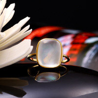 wholesale 925 Sterling Silver Women's Simple and Elegant White Shell Ring with Double-layer Square Stone, Dunli Light Jewelry Spring Sale-White Quartz + White Shell Double Stone Ring No. 11