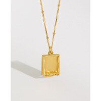 wholesale S925 Sterling Silver 319 Korean Version Collarbone Chain Ins Niche Minimalist Geometric Square Plate English Pendant Necklace for Women-18K gold 925 silver