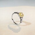 wholesale S925 Sterling Silver Women's Ring, Light Luxury High-End Four-Prong Yellow Diamond Small Sugar Cube Engagement Ring, Xiaohongshu Same Style, Ins Trendy Bestseller-0-3