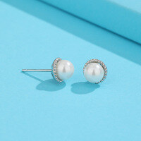 wholesale S925 Sterling Silver New Women's Stud Earrings Simple Pearl Inlaid Earrings Fashion Elegant Cross-Border Jewelry Factory Wholesale-Shell Pearl Earrings-[Not Matched with Tremella fuciformis]