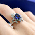wholesale 925 Silver New Oval 7*9 Ice Flower Cut Synthetic Sapphire Floral Ring-0-2