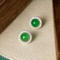 wholesale 925 Sterling Silver Round Women's Simple Fashion Luxury High-end Elegant Exquisite Stud Earrings with Diamond and Chalcedony-0-2