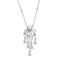 S925 Sterling Silver Firework Tassel Necklace with Zirconia-S925 Sterling Silver + Moissanite MF-0016B  925 Silver