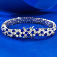 wholesale S925 Sterling Silver Fully Pavé Royal Blue Diamond Bracelet, New Fashion Ins Style for Elegant Women-B103 Royal Blue Bracelet 16cm