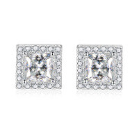 wholesale 925 Silver 1ct VVS1 Colored Moissanite Princess Cut Stud Earrings, Yun Tong Jewelry New Cross-Border Best Seller-White 5*7mm (1ct*2)