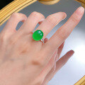 wholesale 925 Silver Inlaid High Ice Green Chalcedony Elegant Large Cabochon 12*14mm Ring Live by Zhuozhifan Fine Jewelry-0-3
