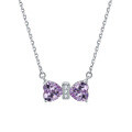 wholesale 925 Sterling Silver Double Heart Shaped Lucky Stone Zircon Pendant Bow Necklace for Women Small Collarbone Chain Ins Wholesale-0-10
