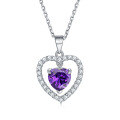 wholesale S925 silver colored gemstone ruby zircon heart-shaped love pendant women's pure silver collarbone chain-0-6