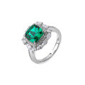 wholesale S925 Sterling Silver Heavy Vintage Halo Design Emerald Gemstone Ring Set with Zircon-0-4