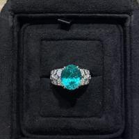 S925 Silver Vintage 6-Carat Pigeon Egg Ring in Paraíba Color-6-carat lab-grown Yttrium aluminum garnet ring  US size 7