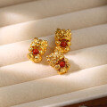wholesale S925 gold-plated lion dance through-hole spacer beads accessories, handmade DIY design bracelet cord fittings with southern red agate-0-3