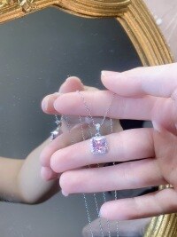 wholesale S925 Sterling Silver Micro-Set Colored Gemstone Sweet Square-Cut Pink Diamond Pendant Necklace, Lucky and Sweet with a Girly Feel, Perfect for Gift-Giving on Holidays-Platinum 925 silver