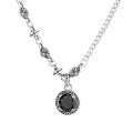 wholesale 925 Sterling Silver Retro Antique 3D Cross Pattern Hollow Black Zircon Pendant Hip-Hop Necklace for Men and Women-0-4
