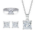 wholesale 925 Sterling Silver European and American Three-Piece Set: Pave Diamond Ring, Square Zircon Necklace, and Women's Stud Earrings with a High-End Feel-0-0