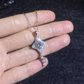 S925 Silver Moissanite Four-Leaf Clover Key Pendant Necklace, 1ct-0-1