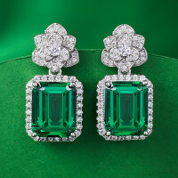wholesale S925 Sterling Silver New European and American Luxury-Set 8*10 Nano Green Earrings Cross-Border AliExpress Style-E390 Green Diamond 925 Silver