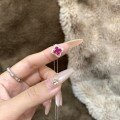 wholesale S925 Sterling Silver Light Luxury Elegant Ruby Four-Leaf Clover Pendant Necklace, Small and Exquisite High-Aesthetic Petal Collarbone Chain-0-4
