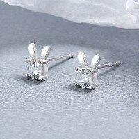 wholesale 925 Sterling Silver Rabbit Zircon Stud Earrings For Women-Platinum/pair (earplugs) 925 silver