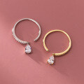 wholesale S925 Sterling Silver C-shaped Diamond-inlaid Water Drop Open Adjustable Ring for Women Ins Light Luxury R01126-0-2