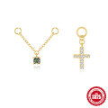 wholesale S925 Sterling Silver design earrings with cross charm chain drop and crystal accents-0-0