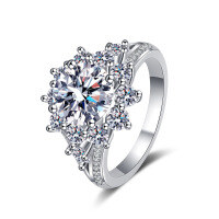 S925 Sterling Silver 3ct Moissanite Sunflower Ring for Women Wholesale-9.0mm [Eight Hearts and Eight Arrows Zircon]  Adjustable opening